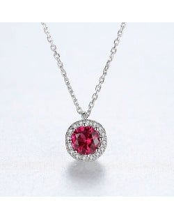 Elegant Round Ruby Pendant 925 Sterling Silver Wholesale Women Evening Necklace