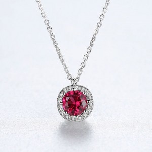 Elegant Round Ruby Pendant 925 Sterling Silver Wholesale Women Evening Necklace
