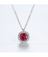 Elegant Round Ruby Pendant 925 Sterling Silver Wholesale Women Evening Necklace
