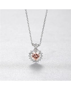 Pink Ctystal Peach Heart Pendant Elegant Glistening Wholesale 925 Sterling Silver Necklace