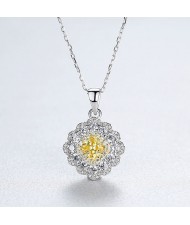 Shining Cubic Zirconia Insert Yellow Gem Rhombus Pendant 925 Sterling Silver Weding Necklace