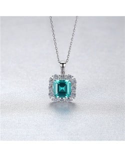 Green Gem Classic Square Pendant U.S. Fashion Wholesale 925 Sterling Silver Bridal Necklace