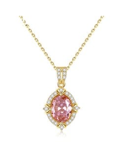 Bling Pink Gem Oval Pendant Noble Style 925 Sterling Silver Bridal Necklace
