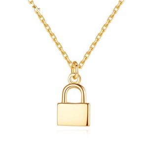 Minimalist Punk Style Lock Pendant 925 Sterling Silver Necklace