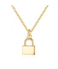 Minimalist Punk Style Lock Pendant 925 Sterling Silver Necklace