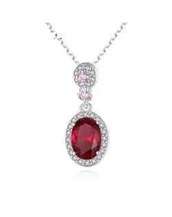 Glistening Cubic Zirconia Sunrounded Ruby Pendant Luxurious 925 Sterling Silver Necklace