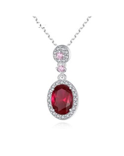 Glistening Cubic Zirconia Sunrounded Ruby Pendant Luxurious 925 Sterling Silver Necklace