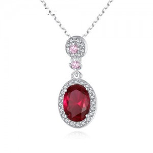 Glistening Cubic Zirconia Sunrounded Ruby Pendant Luxurious 925 Sterling Silver Necklace