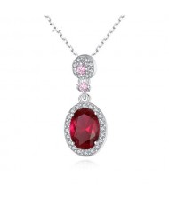 Glistening Cubic Zirconia Sunrounded Ruby Pendant Luxurious 925 Sterling Silver Necklace