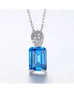 Rectangle Sapphire Pendant Luxury Wholesale 925 Sterling Silver Necklace