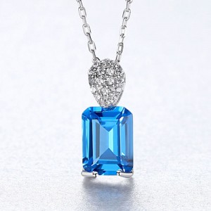 Rectangle Sapphire Pendant Luxury Wholesale 925 Sterling Silver Necklace
