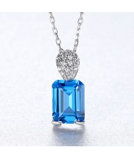 Rectangle Sapphire Pendant Luxury Wholesale 925 Sterling Silver Necklace