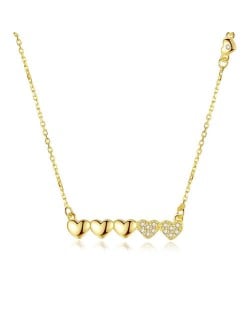 Mini Hearts Pendant Minimalist 925 Sterling Silver Women Necklace