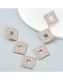 Super Shiny Slanted Squares Long Style U.S. Fashion Dangle Earrings - Golden