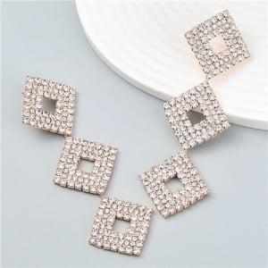 Super Shiny Slanted Squares Long Style U.S. Fashion Dangle Earrings - Golden