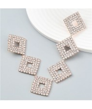 Super Shiny Slanted Squares Long Style U.S. Fashion Dangle Earrings - Golden