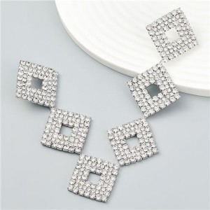 Super Shiny Slanted Squares Long Style U.S. Fashion Dangle Earrings - Silver