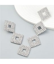 Super Shiny Slanted Squares Long Style U.S. Fashion Dangle Earrings - Silver