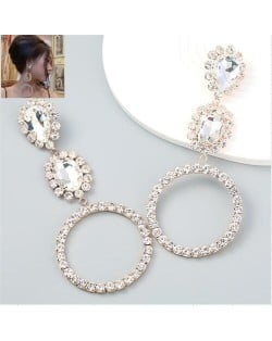 Internet Celebrity Style Bling Rhinestone Big Circle Bold Fashion Women Earrings - Golden