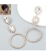 Internet Celebrity Style Bling Rhinestone Big Circle Bold Fashion Women Earrings - Golden