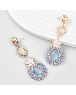 Boho Ethnic Water Drop Shape Resin Floral Women Vintage Wholesale Costume Earrings - Blue