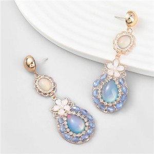 Boho Ethnic Water Drop Shape Resin Floral Women Vintage Wholesale Costume Earrings - Blue