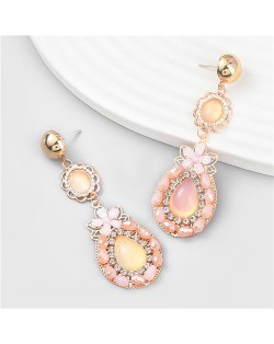 Boho Ethnic Water Drop Shape Resin Floral Women Vintage Wholesale Costume Earrings - Pink