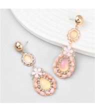 Boho Ethnic Water Drop Shape Resin Floral Women Vintage Wholesale Costume Earrings - Pink