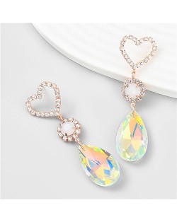 French Romantic Hollow-out Peach Heart Water Drop Pendant Fashion Earrings - Luminous White