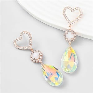 French Romantic Hollow-out Peach Heart Water Drop Pendant Fashion Earrings - Luminous White