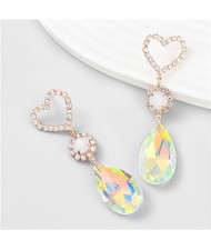 French Romantic Hollow-out Peach Heart Water Drop Pendant Fashion Earrings - Luminous White