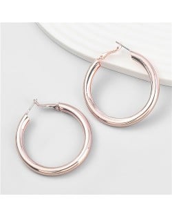 Business Women Style Circle Design Minimalist Alloy Medium Hoop Earrings - Golden