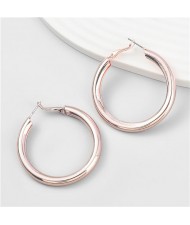 Business Women Style Circle Design Minimalist Alloy Medium Hoop Earrings - Golden