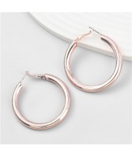 Business Women Style Circle Design Minimalist Alloy Medium Hoop Earrings - Golden