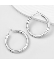 Business Women Style Circle Design Minimalist Alloy Medium Hoop Earrings - Silver