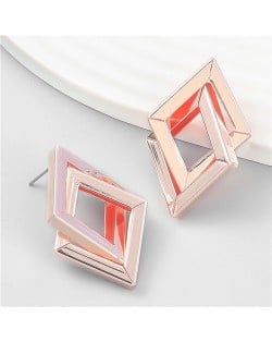 Vintage Two-layers Rhombus Geometric Design Alloy Earrings - Golden