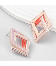 Vintage Two-layers Rhombus Geometric Design Alloy Earrings - Golden