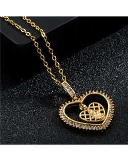 Mother's Day Series Warm Design Hollow-out Goddess Inlaid Heart Shape Pendant Golden Wholesale Necklace