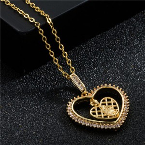 Mother's Day Series Warm Design Hollow-out Goddess Inlaid Heart Shape Pendant Golden Wholesale Necklace