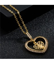 Mother's Day Series Warm Design Hollow-out Goddess Inlaid Heart Shape Pendant Golden Wholesale Necklace