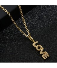 Mother's Day Series Shining Cubic Zirconia LOVE Alphabet Pendant Golden Copper Necklace