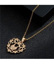 Mother's Day Series Bling Cubic Zirconia Hollow-out Peach Heart Pendant Women Copper Necklace