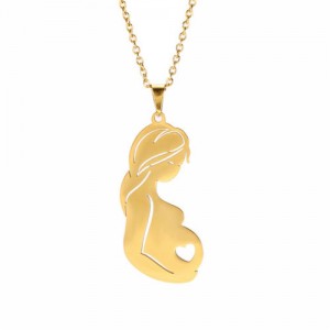 Mother's Day Series Pregnant Woman Pendant Wholesale Stainless Steel Necklace - Golden