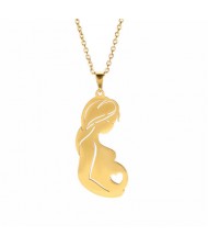 Mother's Day Series Pregnant Woman Pendant Wholesale Stainless Steel Necklace - Golden