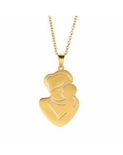 Mother's Day Series Mother Holding Baby Pendant Stainless Steel Necklace - Golden