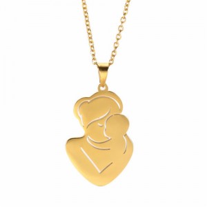 Mother's Day Series Mother Holding Baby Pendant Stainless Steel Necklace - Golden