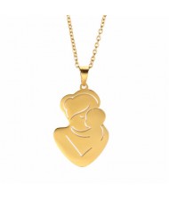 Mother's Day Series Mother Holding Baby Pendant Stainless Steel Necklace - Golden