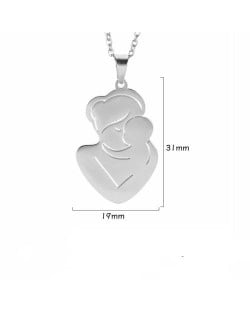 Mother's Day Series Mother and Dad Holding Baby Pendant Stainless Steel Necklace - Silver