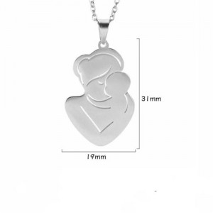 Mother's Day Series Mother and Dad Holding Baby Pendant Stainless Steel Necklace - Silver