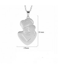 Mother's Day Series Mother and Dad Holding Baby Pendant Stainless Steel Necklace - Silver